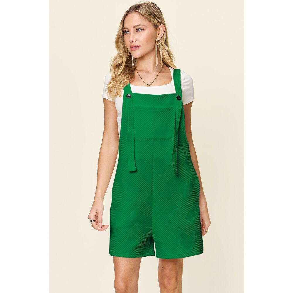DOUBLE TAKE Green Textured Shortie Romper Overalls w Pockets NEW Misses Plus